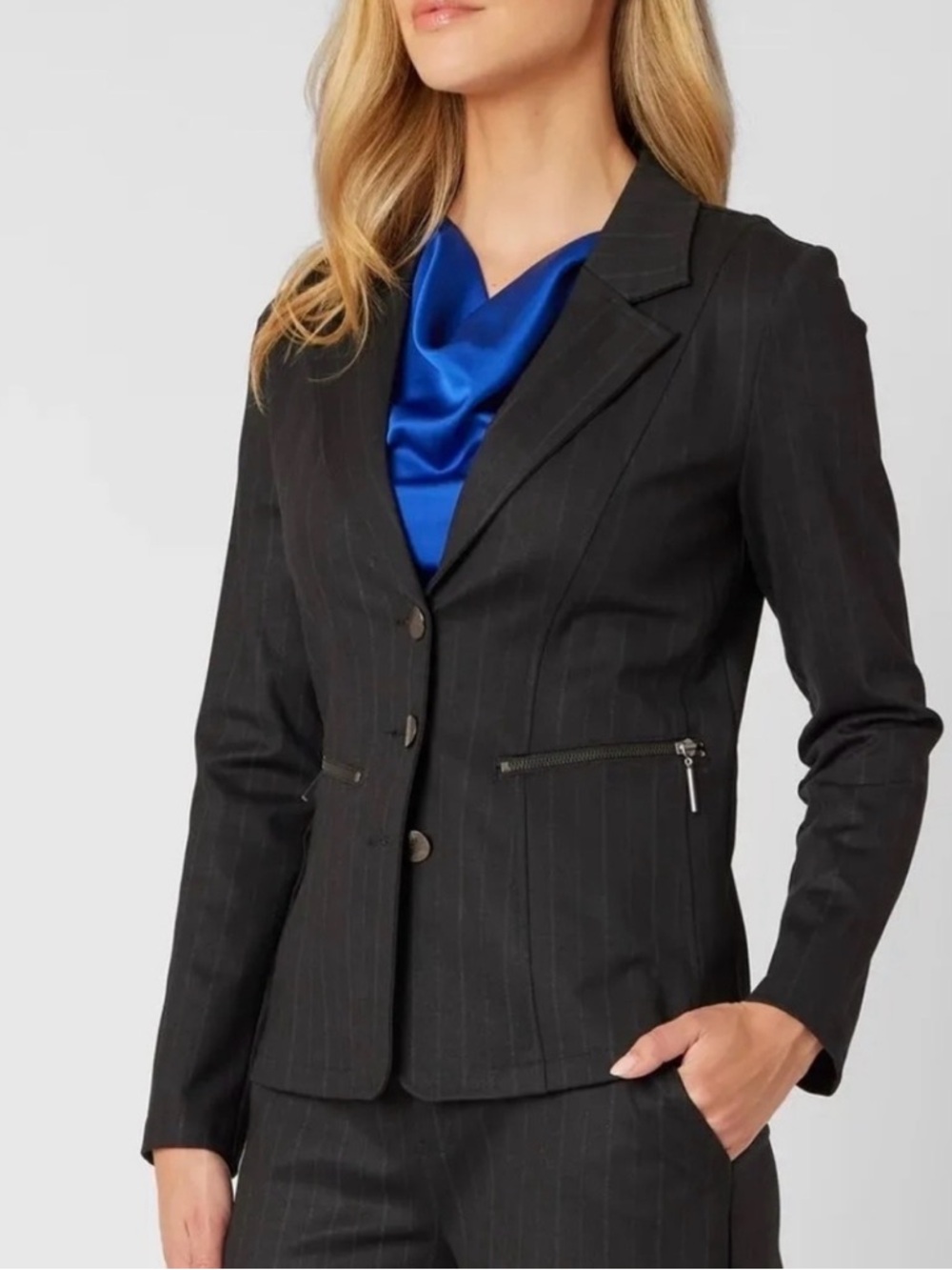 Adrienne Landau Black Pinstripe Tailored Blazer